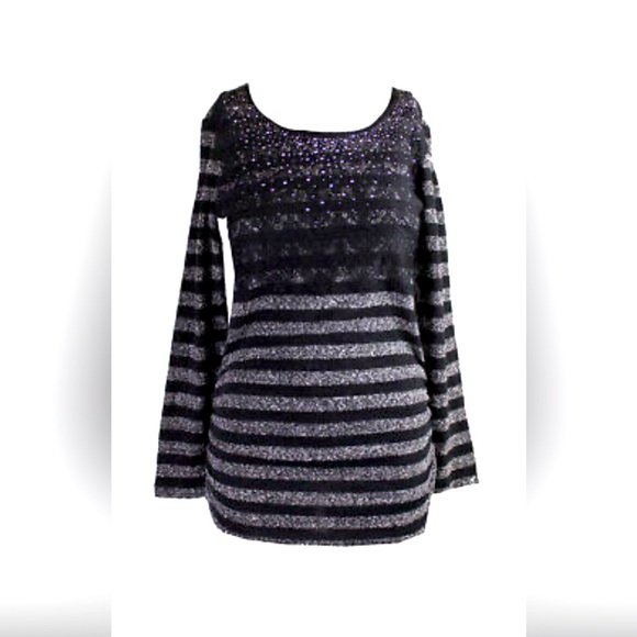 Style and company, black appliqué, studded, lace tunic, medium - Picture 2 of 10